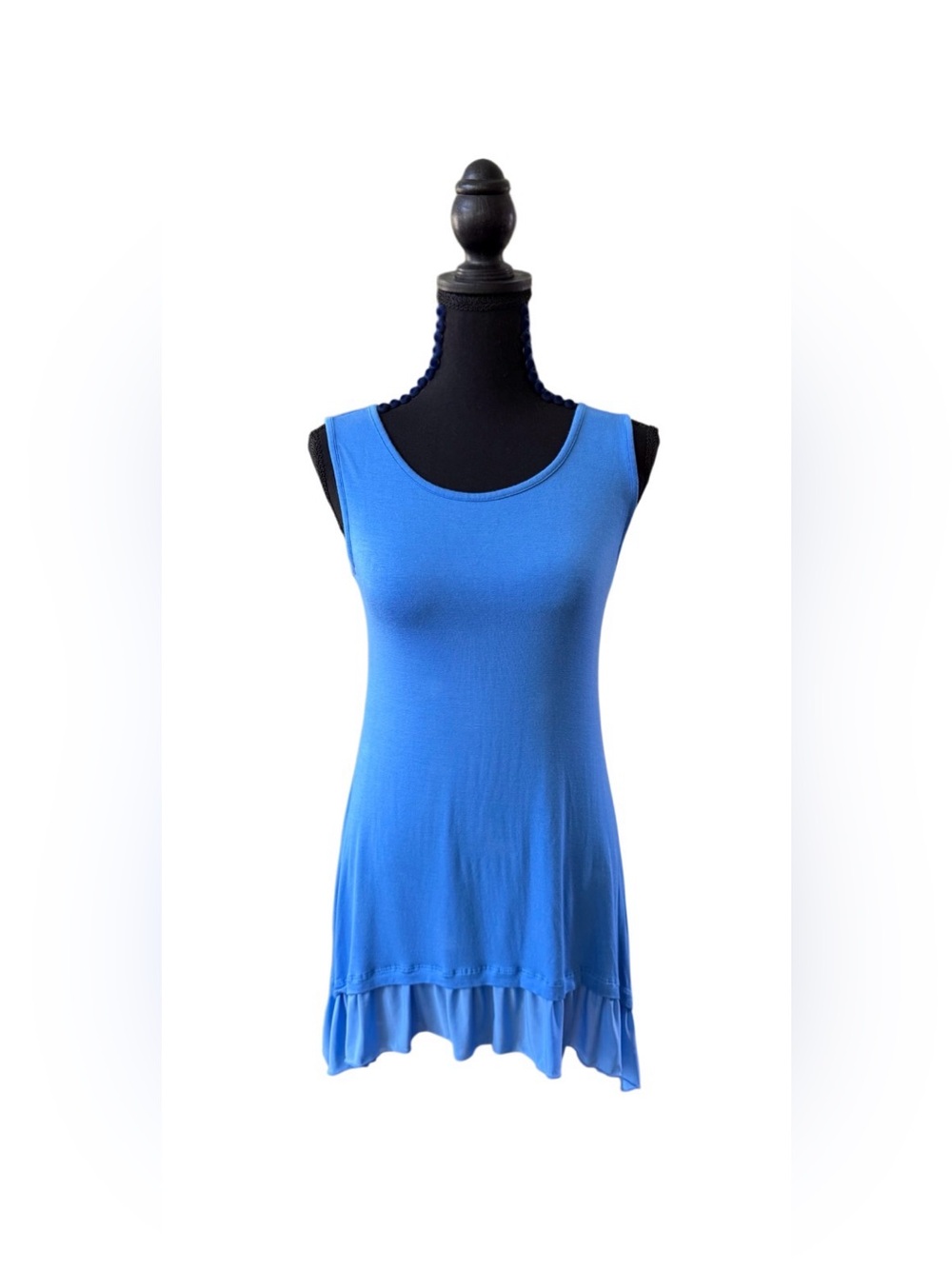 LoGo Women's Sleeveless Blue Ruffle-Lace Hem Long Tank Top